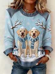 Women‘s Cute Winter Dogs Print Dog Lovers Casual Sweatshirt