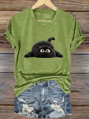 Women's Funny Black Cat Short Sleeve T-Shirt