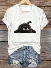 Women's Funny Black Cat Short Sleeve T-Shirt