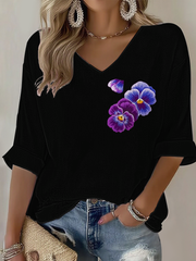 Women's Purple flowers Art Design Print Waffle Long Sleeve T-Shirt gracestitchs