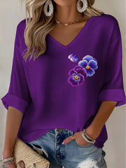 Women's Purple flowers Art Design Print Waffle Long Sleeve T-Shirt gracestitchs