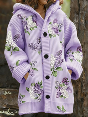 Women's Casual Purple Floral Thickened Cardigan gracestitchs