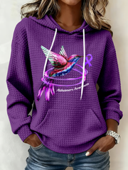 Women's Alzheimer's Hummingbird Art Print Gingham Fabric Hooded Sweatshirt gracestitchs