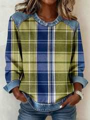 Women's Vintage Plaid Pattern Patchwork Sweatshirt