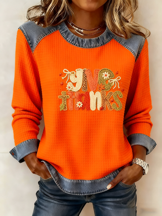 Women's Give Thanks print Thanksgiving Sweatshirt