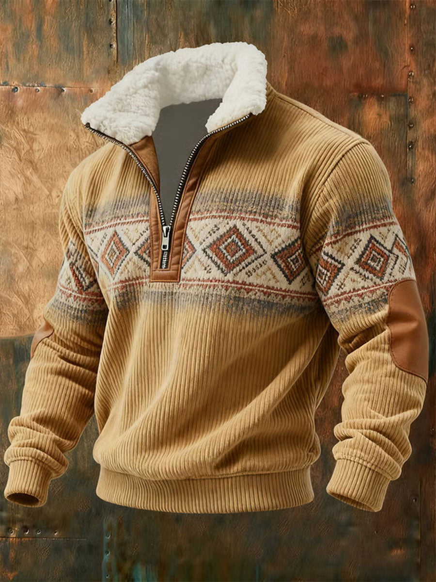 Men's Vintage Western Print Zip-Up Sweatshirt gracestitchs