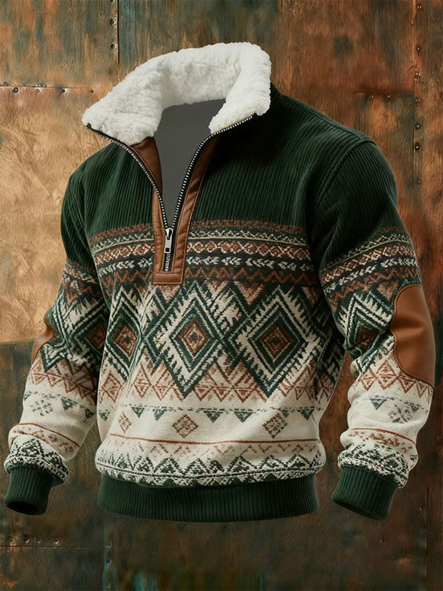 Men's Vintage Western Print Zip-Up Sweatshirt gracestitchs
