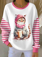 Women‘s Cute Winter Cat Print Cat Lovers Casual Sweatshirt