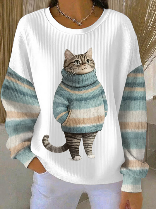 Women‘s Cute Winter Cat Print Cat Lovers Casual Sweatshirt