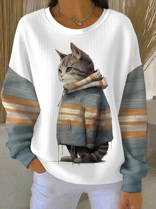 Women‘s Cute Winter Cat Print Cat Lovers Casual Sweatshirt