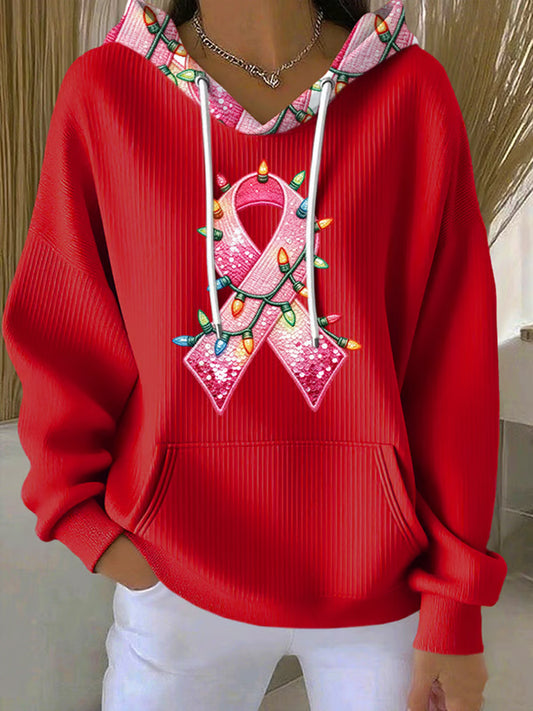 Women's Breast Cancer Pink Ribbon Christmas Lights Hoodie