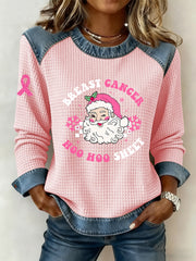 Women's Breast Cancer Awareness Santa Claus Print Casual Top