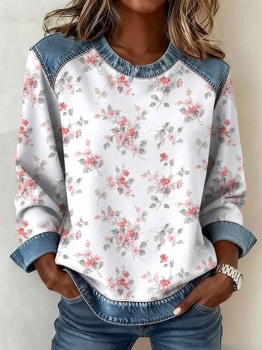 Women's Breast Cancer Pink  Pattern Patchwork Art Sweatshirt