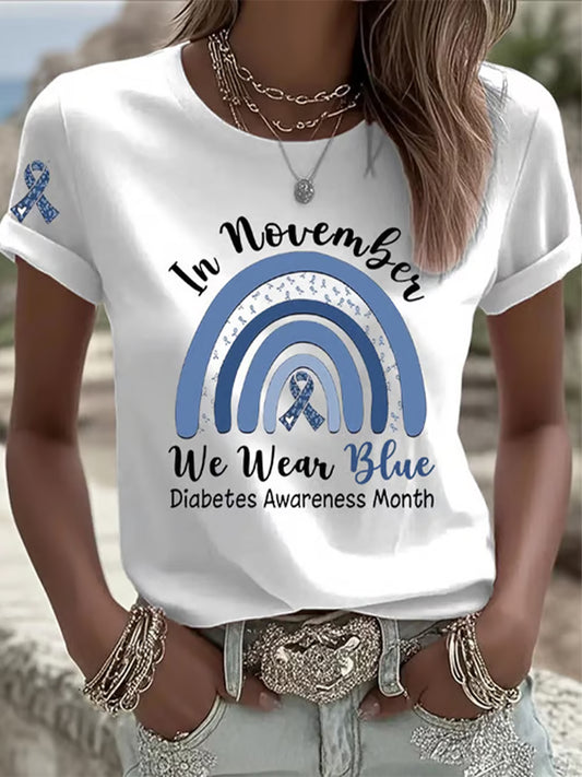Women's Diabetes Awareness Printed T-shirt