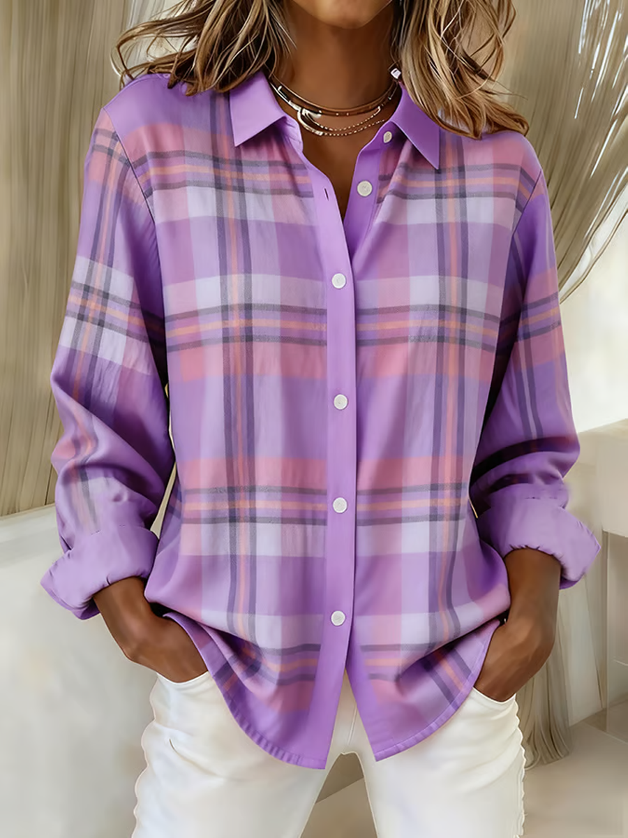 Women's Casual Purple Plaid Thickened Autumn And Winter Shirt gracestitchs