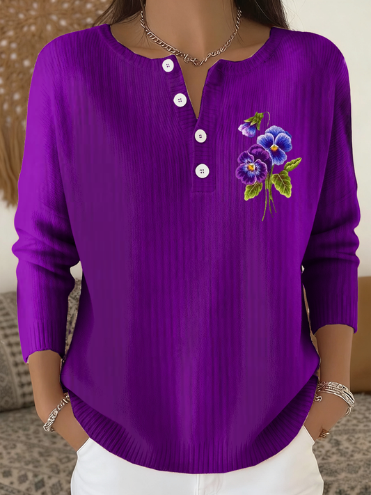 Women‘s Casual Purple Floral long-sleeve cardigan