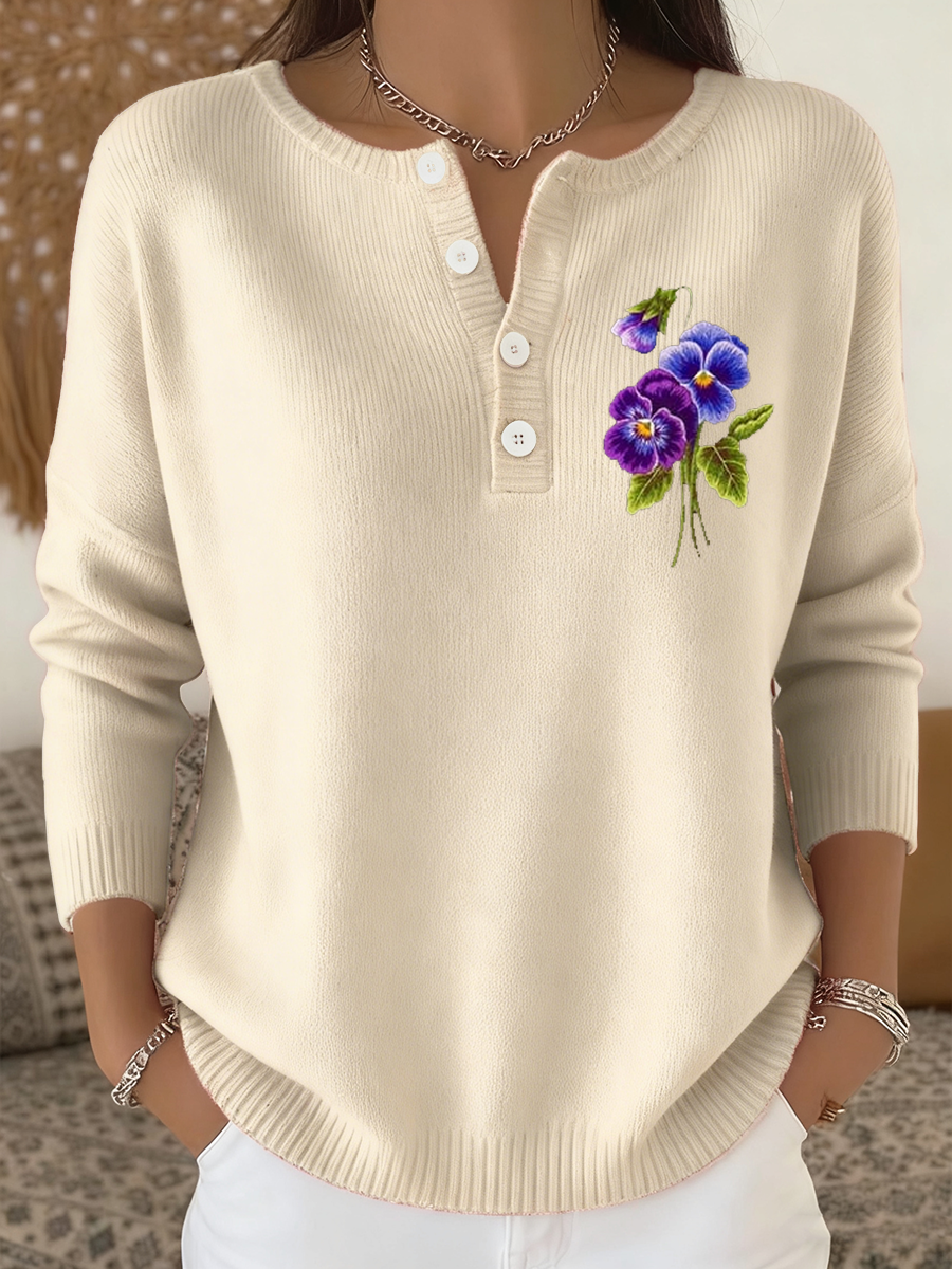 Women‘s Casual Purple Floral long-sleeve cardigan gracestitchs