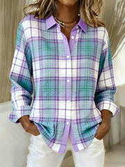 Women's Casual Purple Plaid Thickened Autumn And Winter Shirt gracestitchs