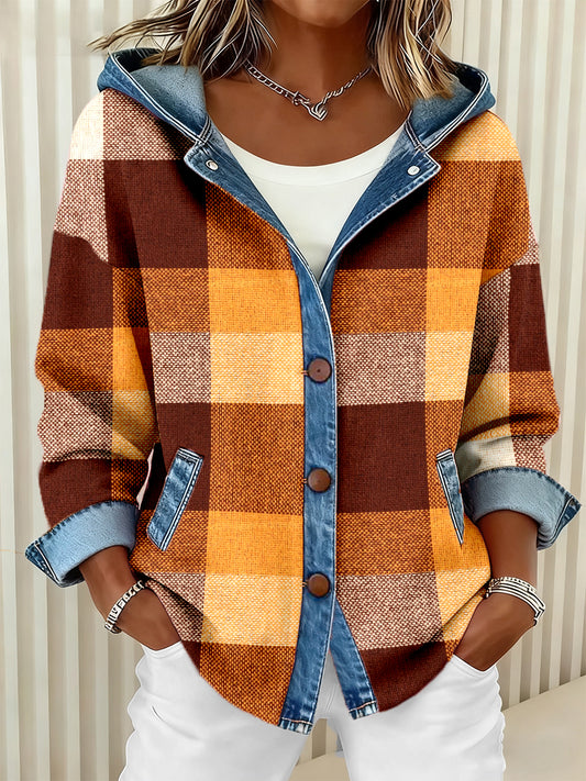 Women's Fall Plaid Pattern Patchwork Cardigan
