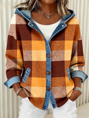 Women's Fall Plaid Pattern Patchwork Cardigan