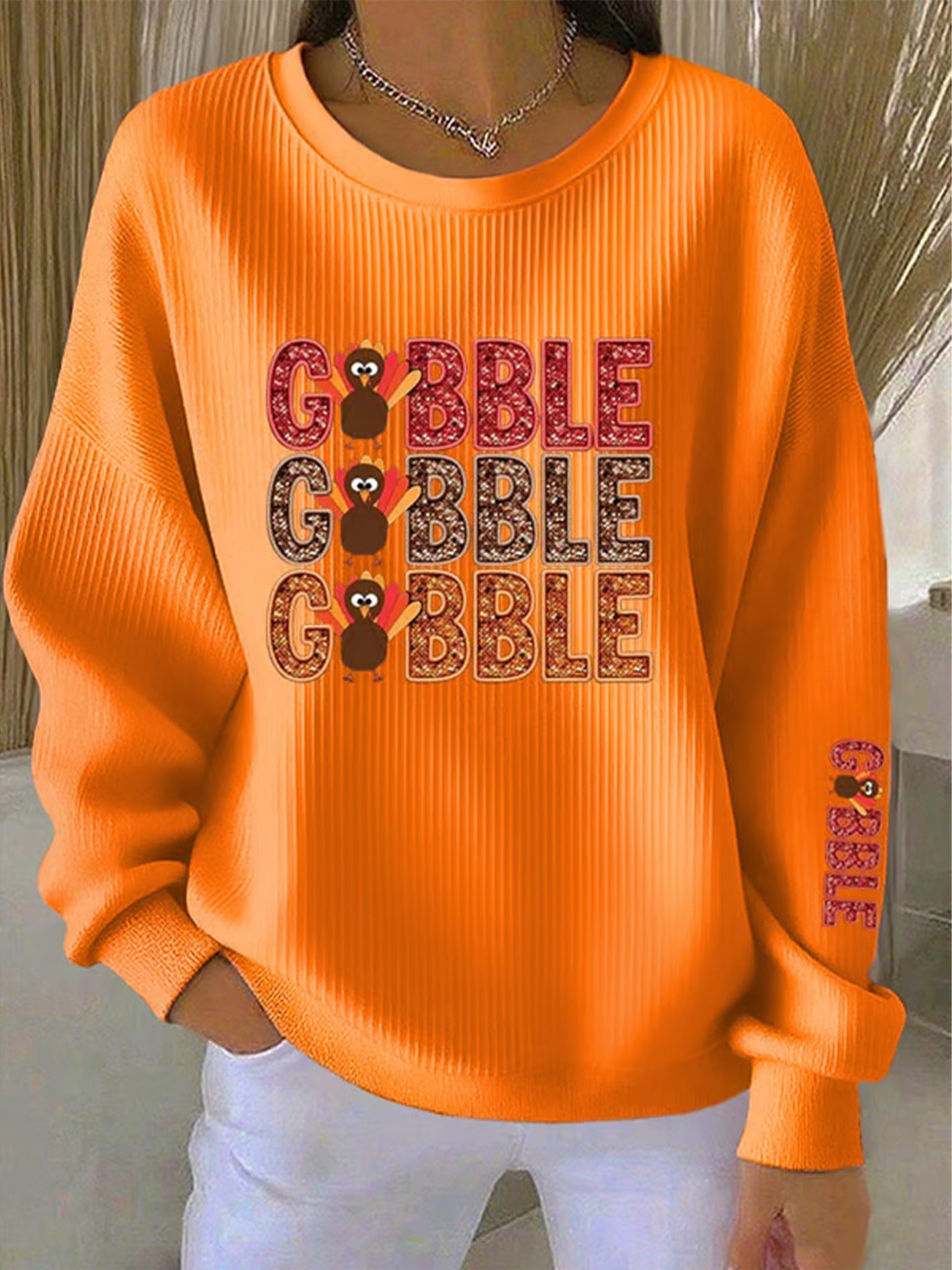 Women's Thanksgiving Print Casual Sweatshirt gracestitchs