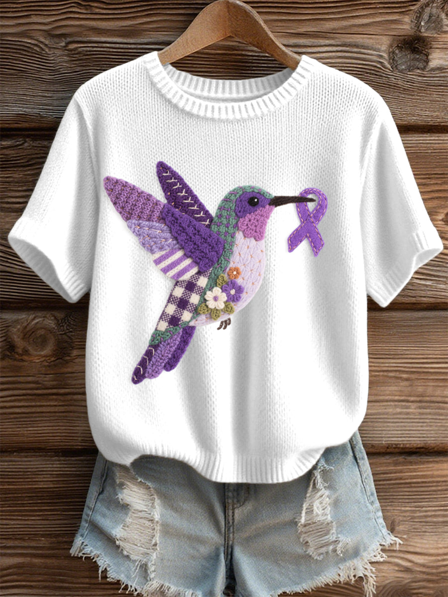 Women's Felt Art Hummingbird Pattern Cozy Knit Top gracestitchs
