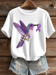 Women's Felt Art Hummingbird Pattern Cozy Knit Top gracestitchs