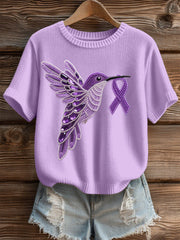 Women's Purple Hummingbird Pattern Cozy Knit Top gracestitchs