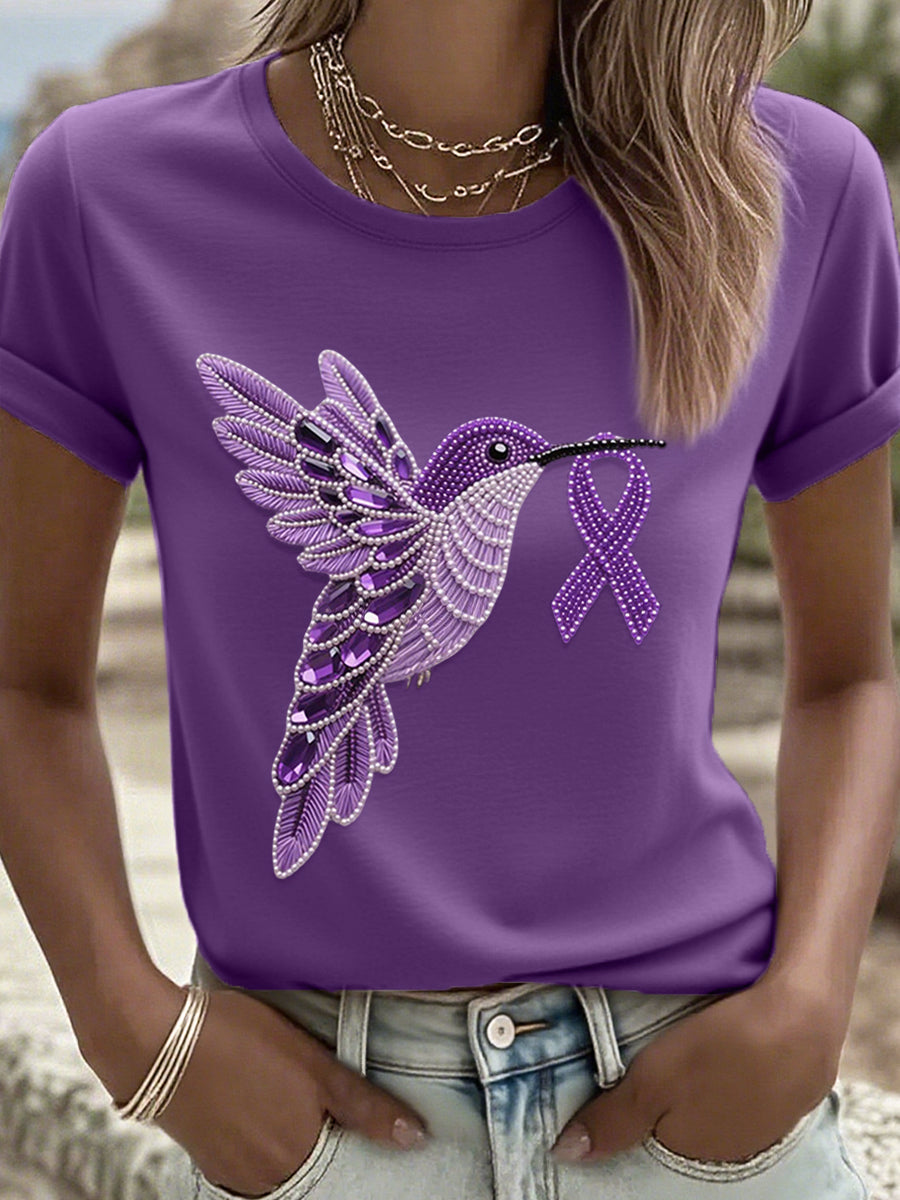 Women's Purple Hummingbird Pattern T-Shirt gracestitchs