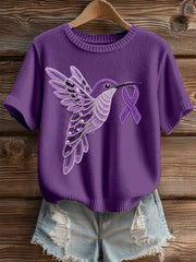 Women's Purple Hummingbird Pattern Cozy Knit Top