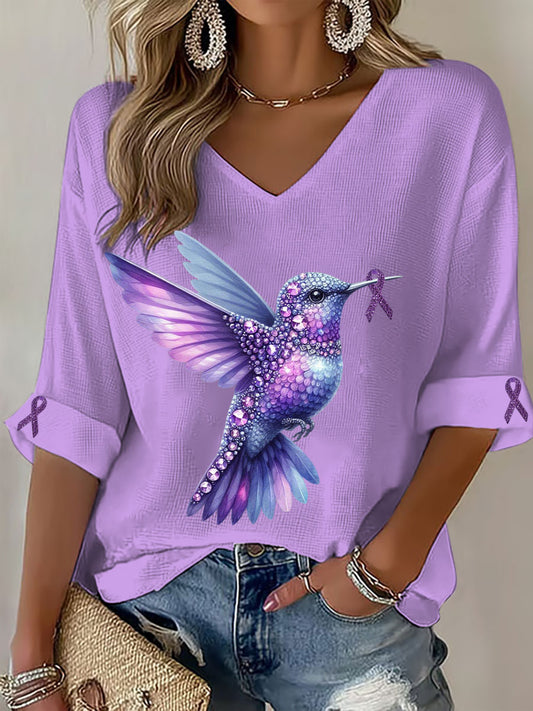 Women's Alzheimer's Hummingbird V-Neck Tops