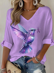 Women's Alzheimer's Hummingbird V-Neck Tops gracestitchs
