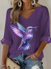 Women's Alzheimer's Hummingbird V-Neck Tops gracestitchs