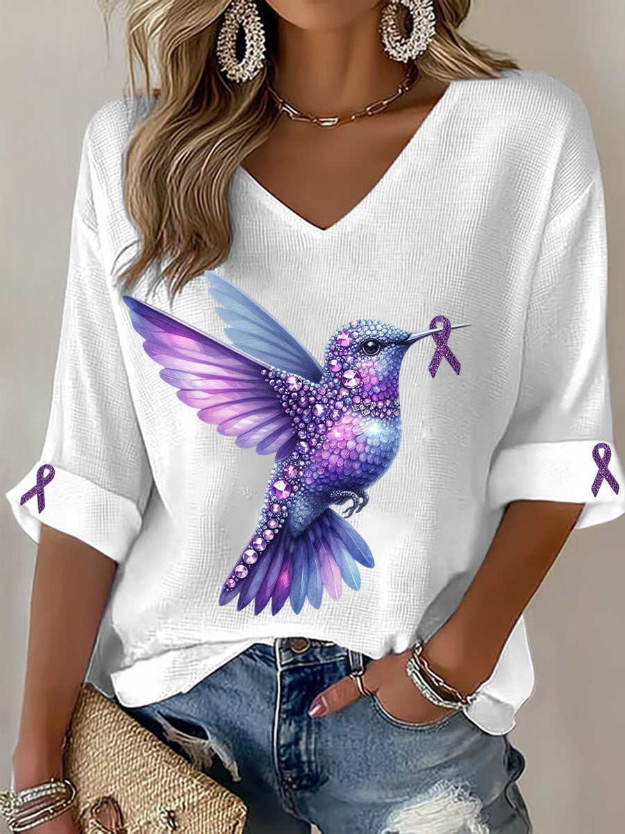 Women's Alzheimer's Hummingbird V-Neck Tops gracestitchs