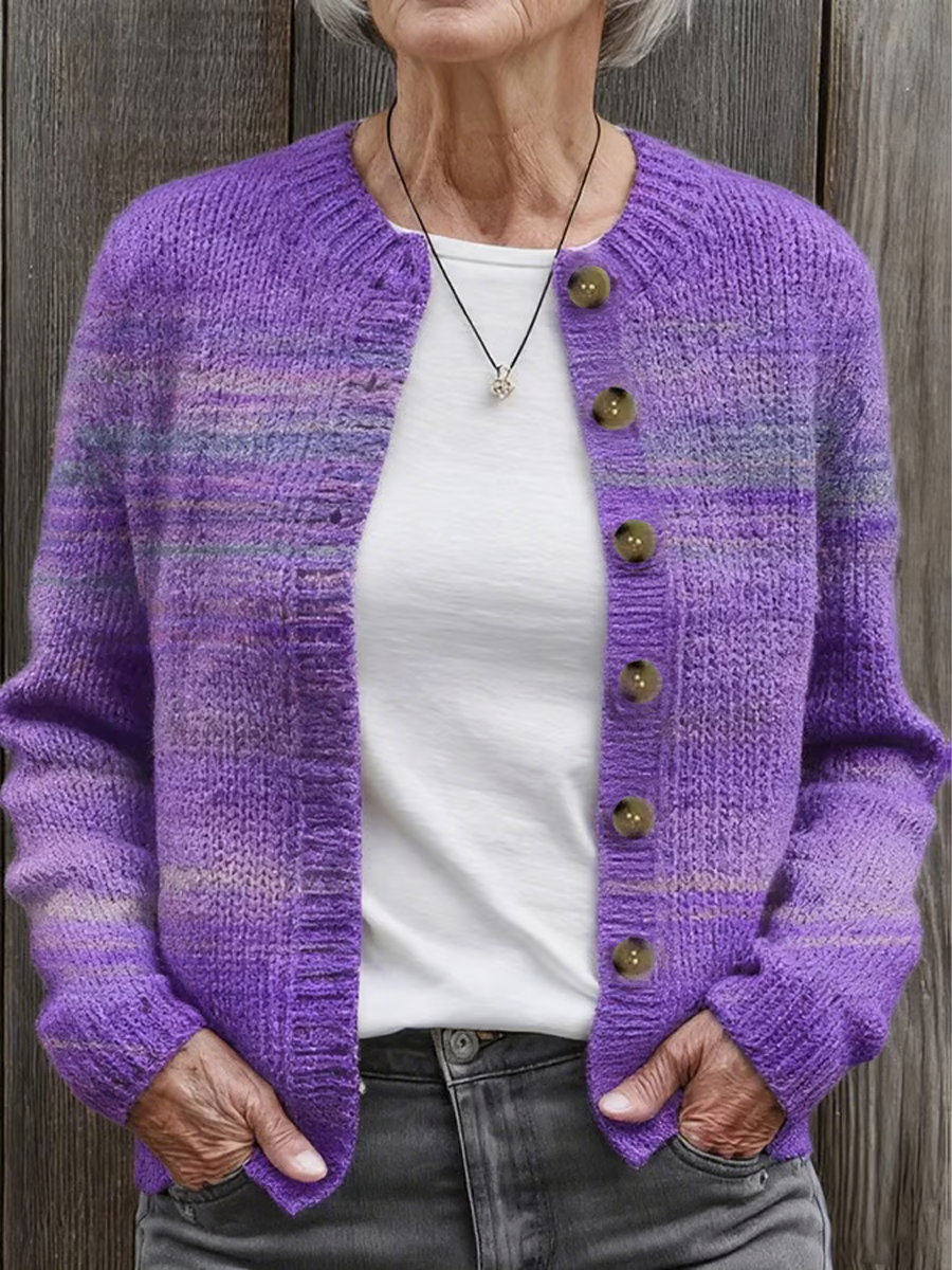 Women's Winter Warm Purple Gradient Sweater Cardigan gracestitchs