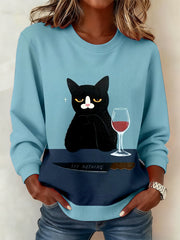 Women's Funny Cat Art Print Sweatshirt