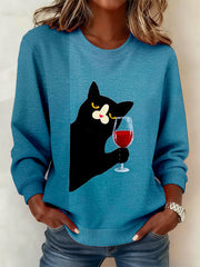 Women's Funny Cat Art Print Sweatshirt