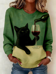 Women's Funny Cat Art Print Sweatshirt