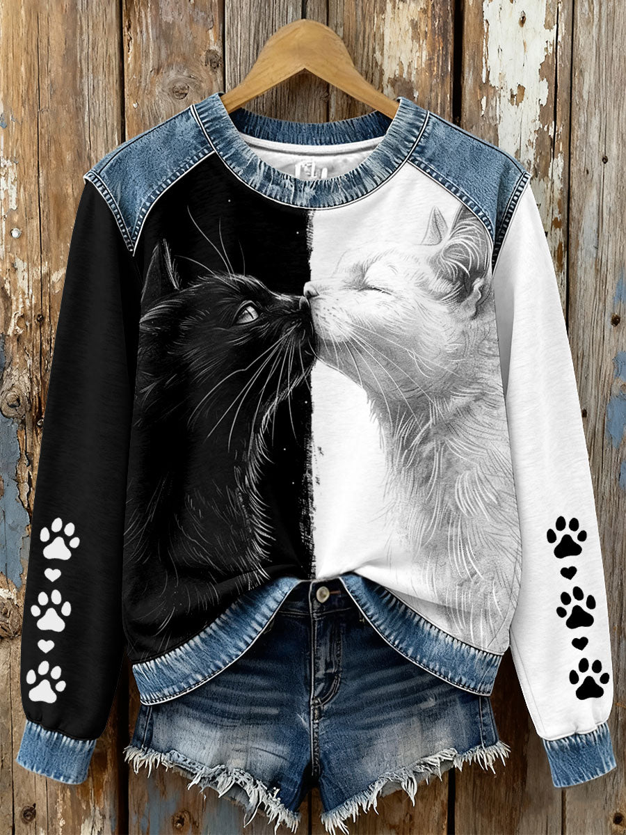 Women's Black and White Cat Sweatshirts gracestitchs