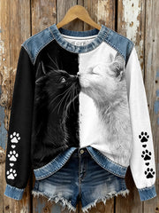 Women's Black and White Cat Sweatshirts gracestitchs