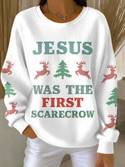Women's JESUS WAS THE FIRST SCARECROW Ribbed Round-Neck Sweatshirt