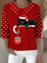 Women's Christmas Cute Dog Print Casual Doll Collar Sweater gracestitchs