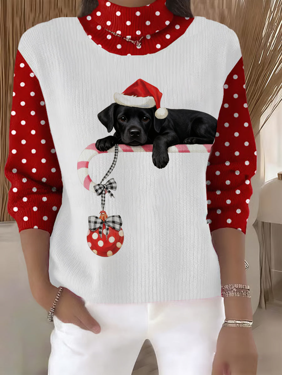 Women's Christmas Cute Dog Print Casual Turtleneck Sweater gracestitchs