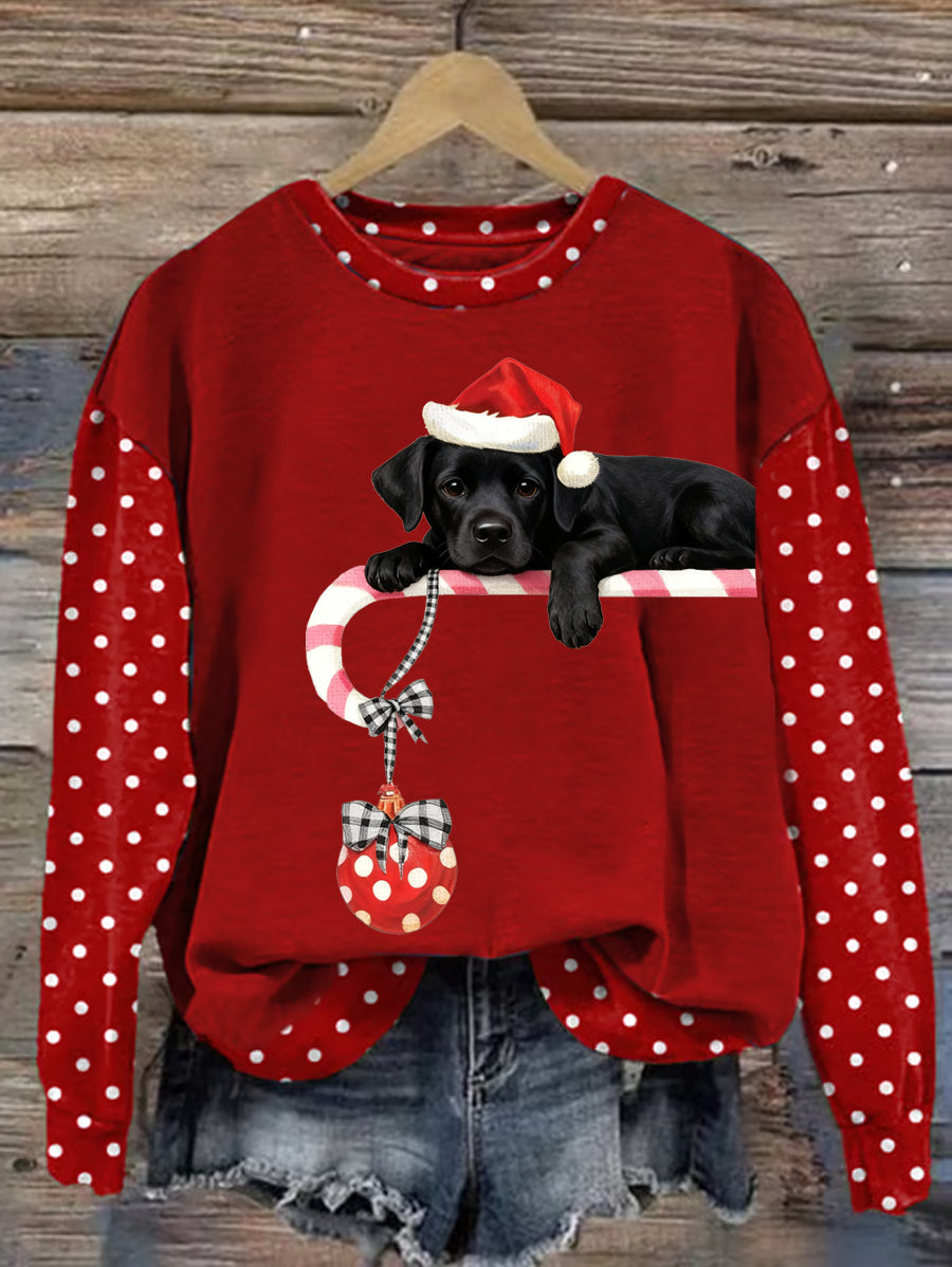 Women's Christmas Cute Dog Print Casual Sweatshirt gracestitchs