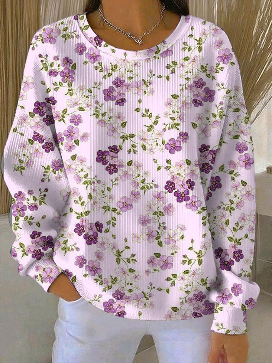Women's Casual Purple Floral Texture Thickened Sweatshirt gracestitchs