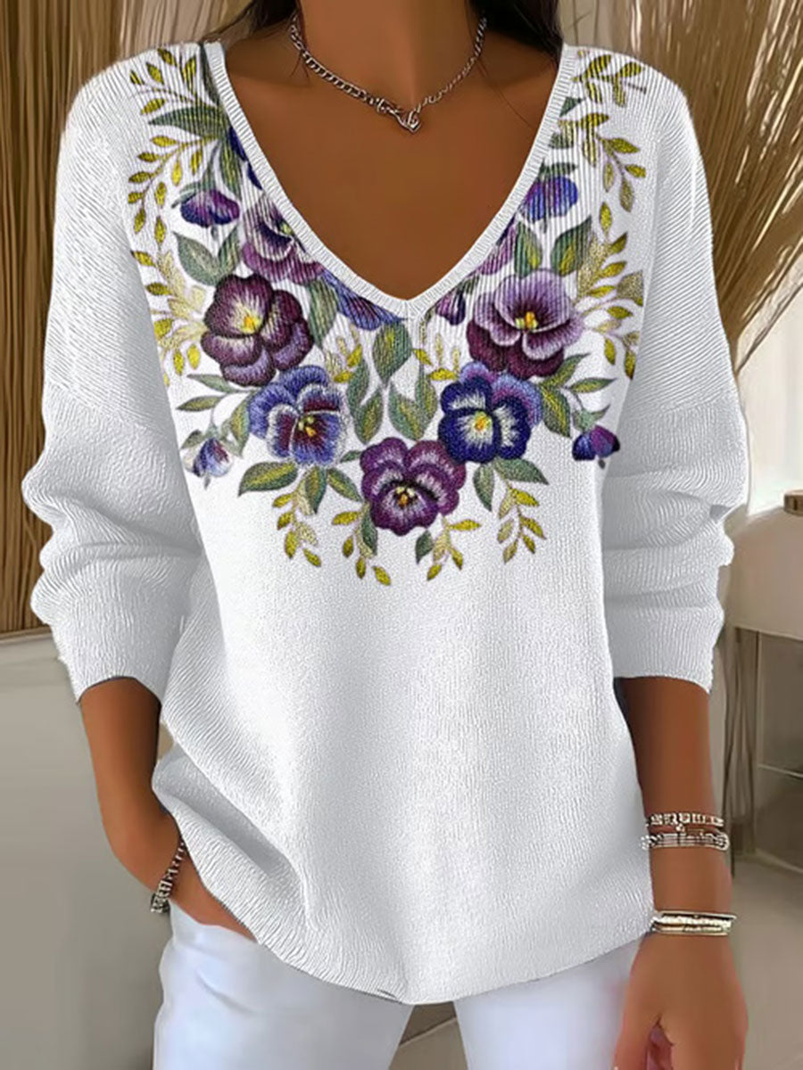 Women's Purple Floral Print Casual Top gracestitchs