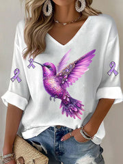 Women's Purple Hummingbird Print Casual T-shirt gracestitchs