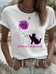 Women's Alzheimer's Awareness Purple Ribbon Print Casual T-Shirt gracestitchs