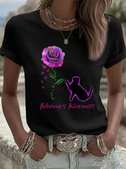 Women's Alzheimer's Awareness Purple Ribbon Print Casual T-Shirt gracestitchs