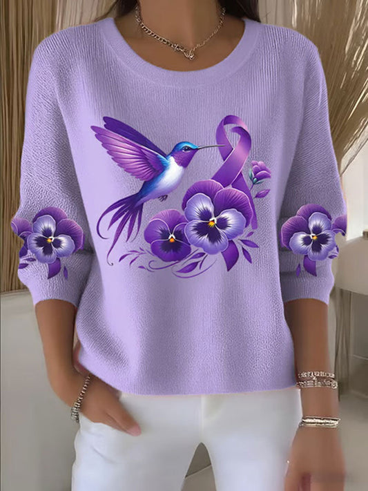 Women's Purple Floral Print Casual Top gracestitchs
